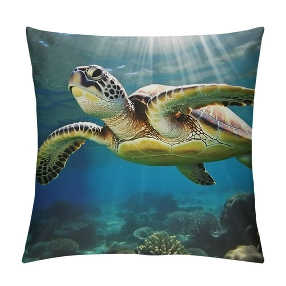 Nawypu Throw Pillow Cover Sea Turtle Cute Nautical Animal Ocean Theme Coastal Beautiful Watercolor Beach Wildlife Decor Lumbar Pillow Case Cushion for Sofa Couch Bed Standard Queen