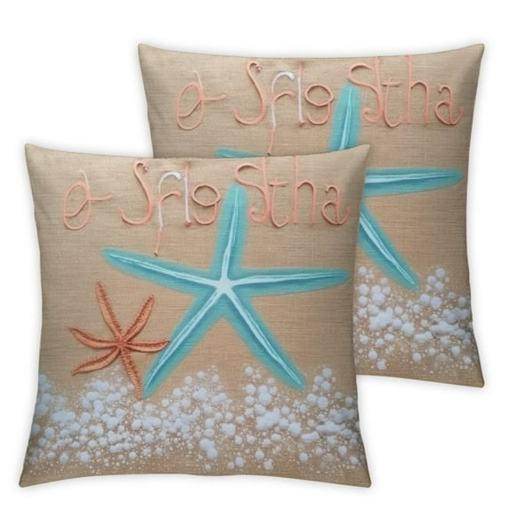 Nawypu  Throw Pillow Cover Seas Day Vintage Beach Starfish Canvas Look Decorative Pillow Case Whimsical Home Decor Rectangle Queen Size 2pcs Cushion Pillowcase