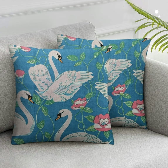 Nawypu Throw Pillow Cover Swan 2pcs Square Sofa Pillow Case Decorative Elegant Beautiful Wild Swan Pattern Cushion Covers for Home Couch Bed Decor