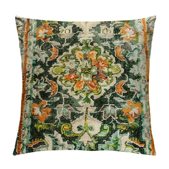 Nawypu Throw Pillow Cover, Vintage Boho Pillow Cover Ethnic Square Persian Pillowcase for Decorate Home Bed Sofa, Green Orange Decorative Pillow Cases