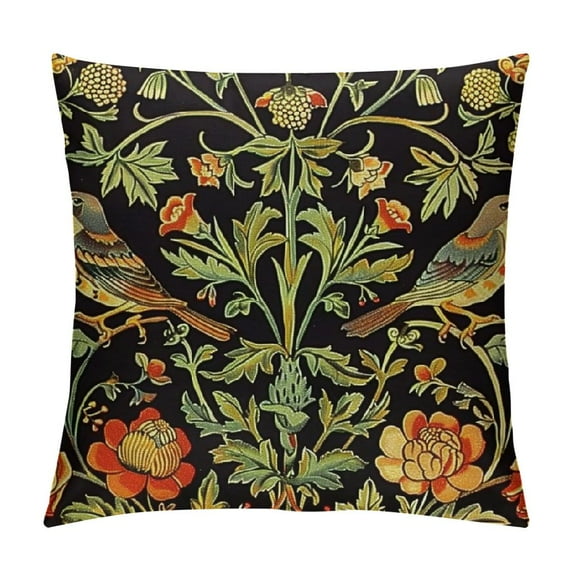 Nawypu Throw Pillow Cover Watercolor Vintage William Morris Strawberry Thief Floral Victorian Artistic Home Decor Pillowcases Square Pillow Cases Cushion Covers for Sofa Couch Bed