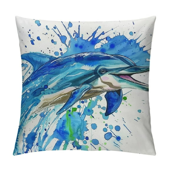 Awypu Throw Pillow Cover Watercolored Funny Marine Dolphin Rectangular Sofa Pillow Case Cushion Cover for Home Couch Bed Decor
