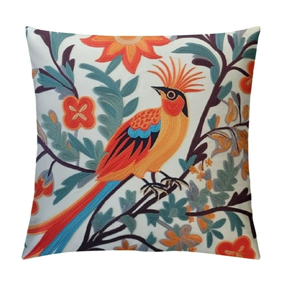 WERPE Throw Pillow Covers 18x18 Square, Home Decor with Hidden Zipper,Phoenix Animal Patterns,National Style Farmhouse for Sofa Living Room Couch Bed