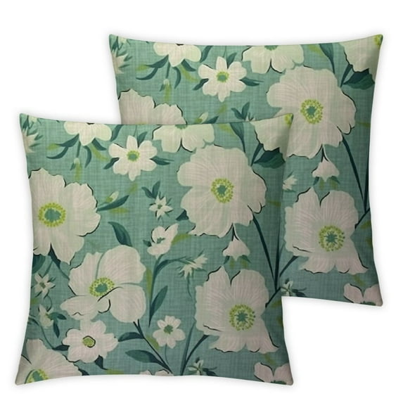 Nawypu Throw Pillow Covers 2pcs Peonies Teal Pattern Watercolor Like Floral Begonia Green Pastel Feminine Pretty Delicate White Cushion Square Case for Winter Home Decorative