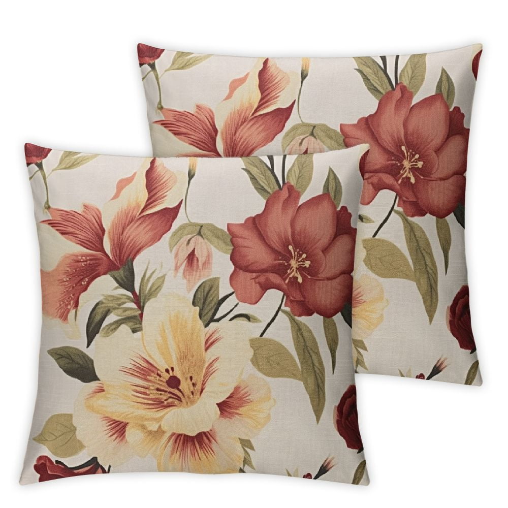 Nawypu Throw Pillow Covers Blossom Peony Roses Square 2pcs Sofa Pillow