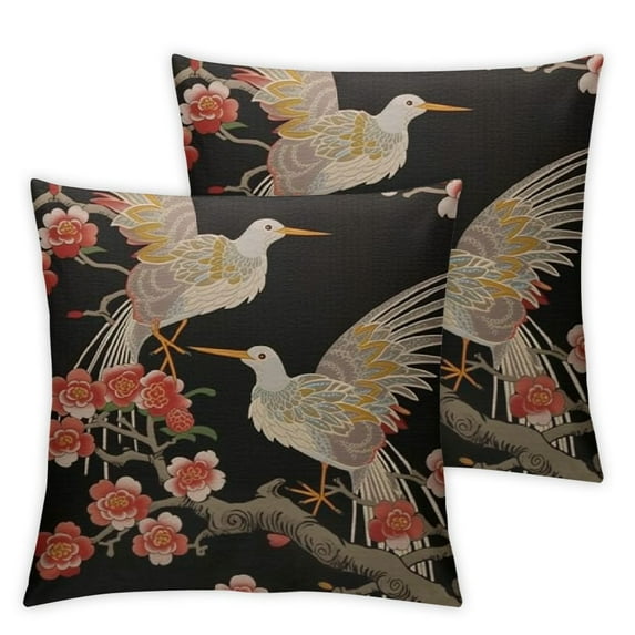 Nawypu Throw Pillow Covers Blue Animal with Flying Birds Crane Heron Japanese Pattern Oriental Motifs Green 2pcs Decorative Square Pillowcases Cushion Cover 2pcs