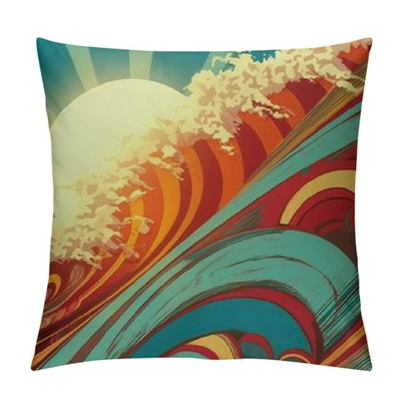 Nawypu  Throw Pillow Covers Blue Surf Sea Waves Vintage of Nature with Sun Retro Beach Cushion Pillow Case Home Decor Pillowcase