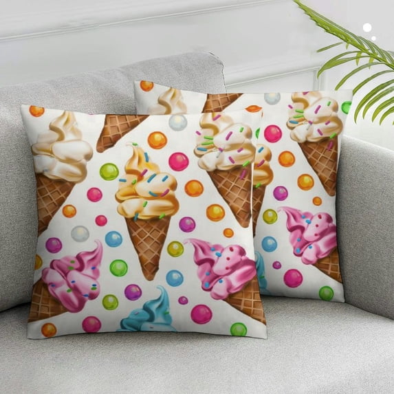 Nawypu Throw Pillow Covers Decor Pillow Case,Fashionable Decorative Square Pillowcases Covers for Couch Sofa Bed,Living Room Sofa,Farmhouse,Colorful Ice Cream,2 Pcs White