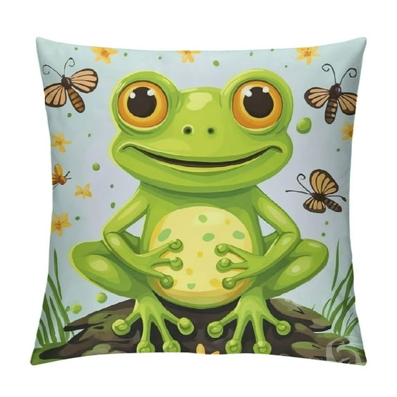 Nawypu Throw Pillow Covers Frog On Rock And Crystal Cushion Covers Cartoon Green Peas Cute Smile Dragonfly Exotic Beautiful Home Decorative Throw Pillowcases For Patio Sofa Couch