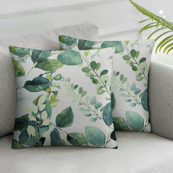 Nawypu Throw Pillow Covers Green Leaf Watercolor Eucalyptus Branches Floral with Plant Objects White Natural Greenery Twig Cushion Pillowcase Sofa,2 Pcs White