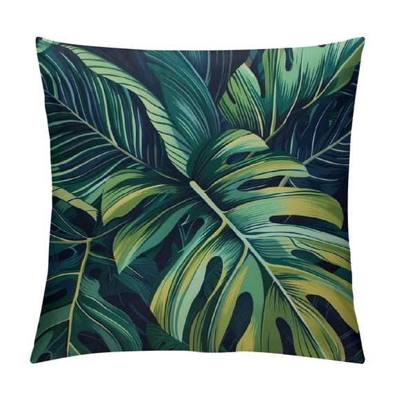 Awypu  Throw Pillow Covers Green Tropical Palm and Banana Leaves Watercolor Decorative,Square Cushion Case for Home Sofa Couch 18X18 Inch