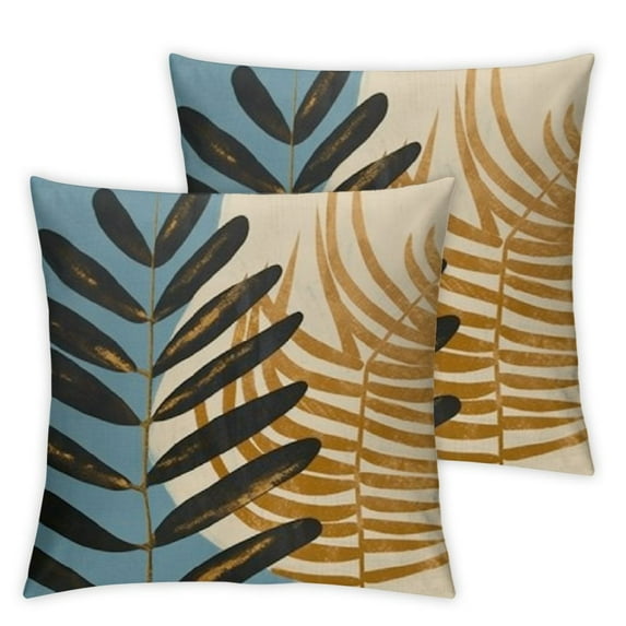 Nawypu Throw Pillow Covers Home Decor Set of Golden Leaf Geometric Colorful Palm Pillow Cases Decorative 2pcs Outdoor Cushion Couch Sofa Pillowcases