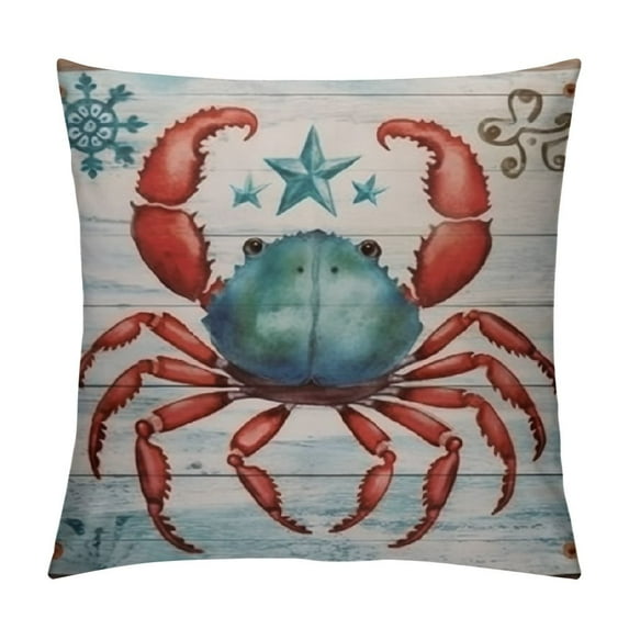Nawypu Throw Pillow Covers Merry Christmas Crab Starfish Decorative Pillow Covers for Couch Summer Ocean Wood Outdoor/Indoor Throw Pillows Soft Cushion Covers for Sofa Home Car Bedroom
