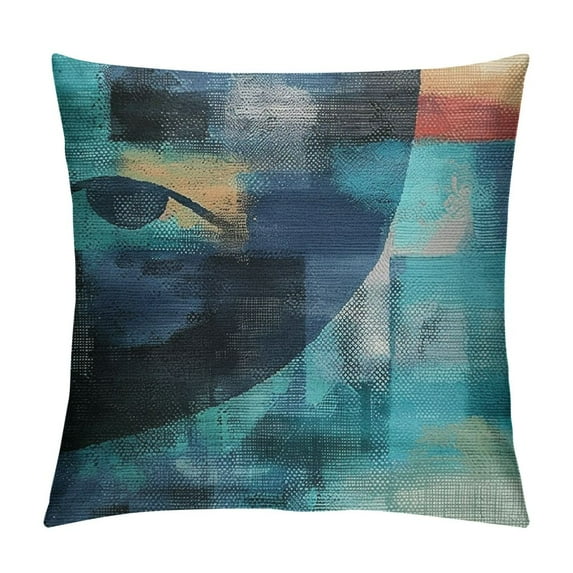 Awypu Throw Pillow Covers Modern Abstract Painting Turquoise White and Gray Decorative Pillow Cases Home Decor Standard Square 18x18 Inches Pillowcases