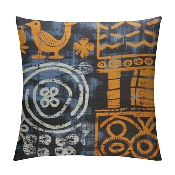 Nawypu Throw Pillow Covers Orange Tribal Kuba Inspired Earth Colors Geometric Ethnic Black Brown Mud African Decorative Pillow Cases Home Decor Square Pillowcases