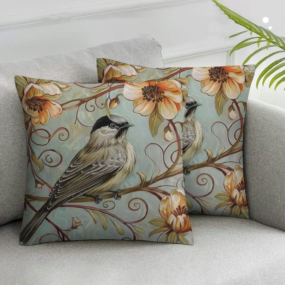 Nawypu Throw Pillow Covers Retro Flower Bird Vintage Print Cushion Cover Soft Pillow Cases for Home Sofa Bed Chair Car Office Decorative 2 pcs White
