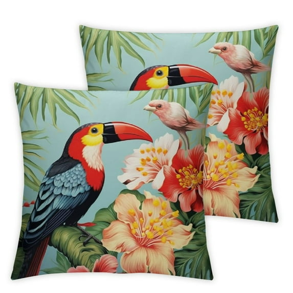 Nawypu Throw Pillow Covers Tropical Palm Tree Parrot Toucan Bird Summer Design Square Pillowcase for Home Decor Sofa Car Bedroom Pillow case 2Pcs