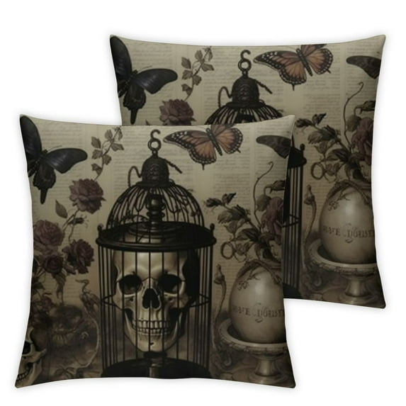Nawypu Throw Pillowcase, Vintage Halloween owl Crow Pumpkin Skull Home Decor Pillowcase Sofa Bed Square Cushion Cover Halloween Cushions 2Pcs
