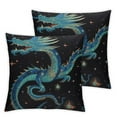 thumbnail image 1 of Nawypu Throw Pillows Covers Cushion Case Vintage Oriental Pattern Blue Dragon Starry Snake Botanical Blouse Bright Comet Design for Fall Couch Home Decor 2pc 24x24in, 1 of 6