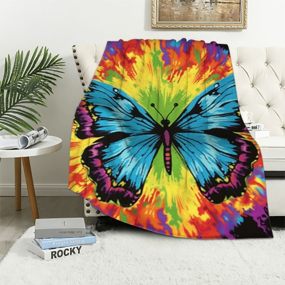 Nawypu Tie Dye Colors Purple Butterfly Throw Blanket, Ultra Soft