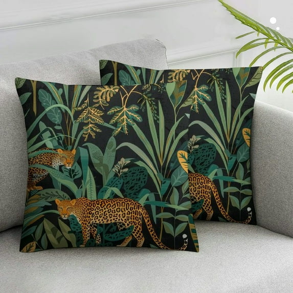 Jiayy Tiger 2 pcs Pillow Cover Wild Animals Tigers Leopard in Jungle Palm Tree Leaf Decorative Throw Pillow Case Square Cushion Canvas for Women Men Brown Green White