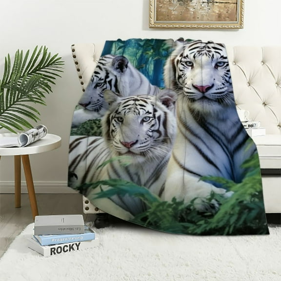 Nawypu  Tiger Blanket Wild Animal Theme Pattern Throw Blanket for Bed Sofa Couch Kids Adults Safari Cats Sherpa Blanket Soft Wildlife White Tiger Decor Warm Fuzzy Blanket