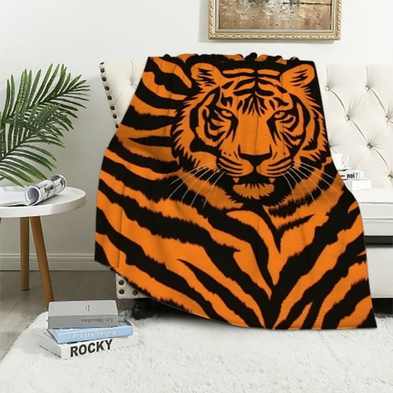 Nawypu Tiger Pattern Orange Black Throw Blanket Super Soft Lightweight Warm for Couch Travel Chair-All Season Premium Bed Blanket (Tiger Blanket)