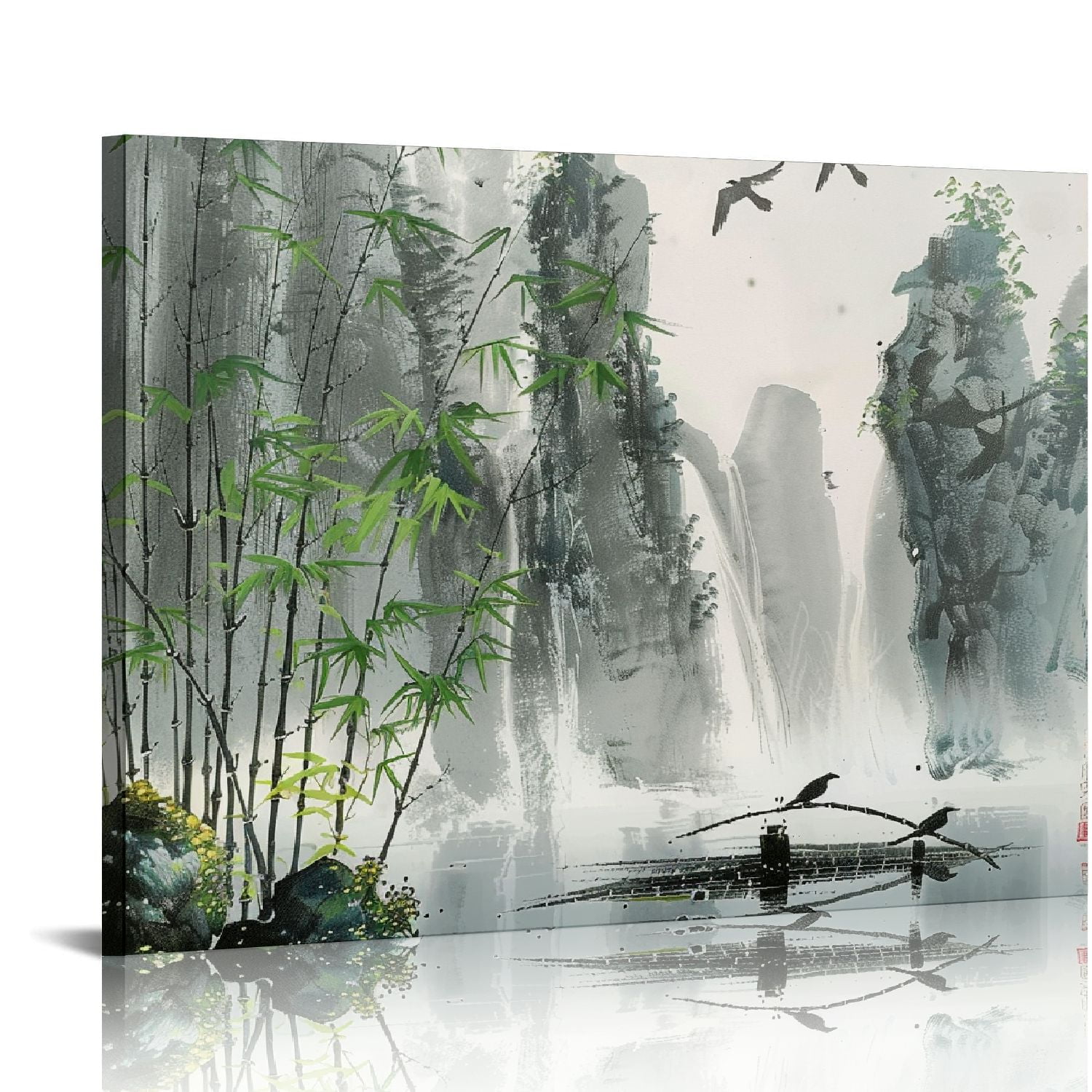 Nawypu Traditional Chinese Painting Black and White Landscape Canvas Wall Art  Bamboo Artwork - Walmart.com, image size:1500x1500