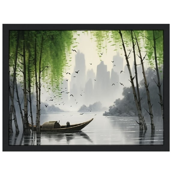 Nawypu Traditional Chinese Painting Black and White Landscape Canvas Wall Art Bamboo Artwork