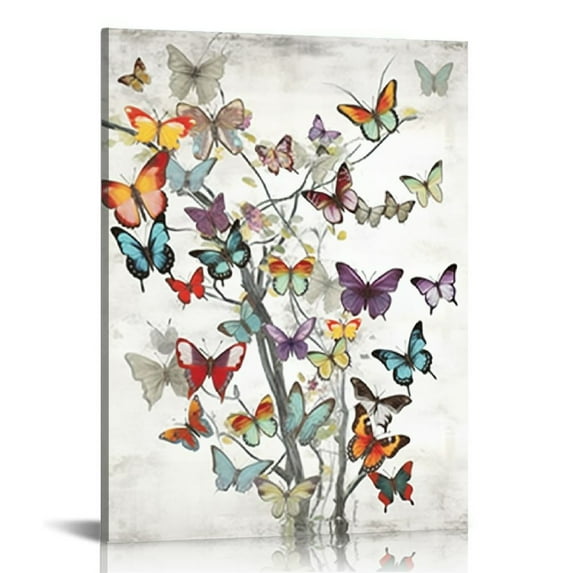Nawypu  Tree of Life Canvas Wall Art Tree with Colorful Butterfly Paintings Abstract Landscape Pictures Prints for Home Office Farmhouse Giclee Artwork Stretched and Framed Ready to Hang