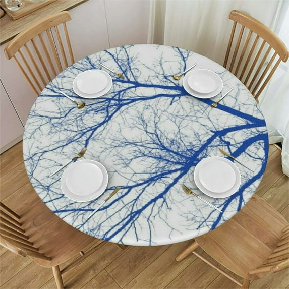 Nawypu Tree Table Cover Round Tablecloth, Waterproof and Wrinkle Resistant, Easy to Clean, Elastic Band Closure, Suitable for Various Sizes of Round Tables White