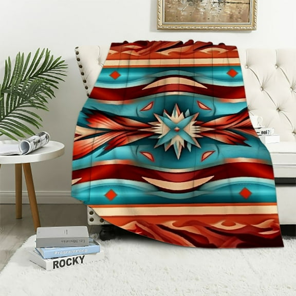 Nawypu Tribal Native Stripe Aztec Print Throw Blanket Fluffy Flannel Blanket Bed Blanket Soft Lightweight for Adults Kids