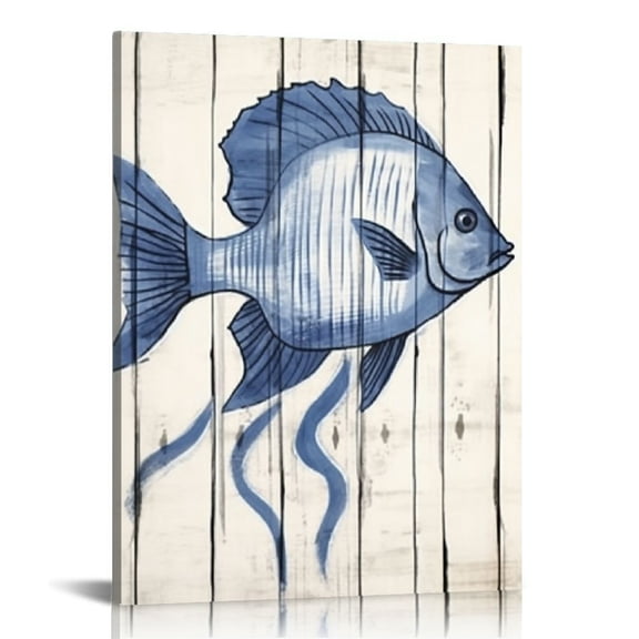 Nawypu Tropical Fish Canvas Wall Art Sea Animal with Blue Coral Painting Prints Marine Life Pictures for Living Room Bedroom Bathroom Navy Decor Ready to Hang (Blue)