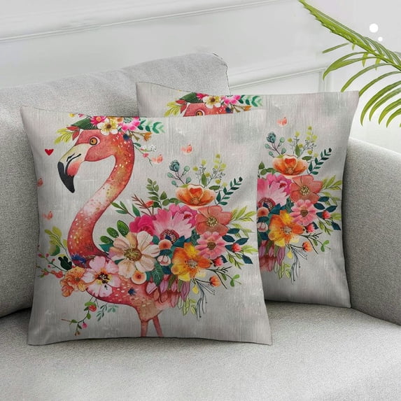Nawypu Tropical Flamingo Throw Pillow Cover with Flowers Summer Decorative Pillowcase for Sofa Couch Porch 2 Pcs