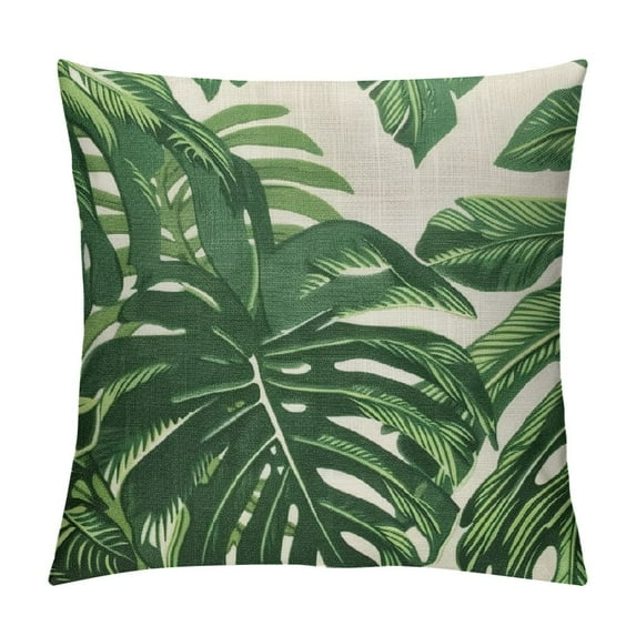 Nawypu Tropical Green Leaves Pillow Covers Modern Botanical Palm Leaf Decorative Outdoor Throw Pillows Summer Decorations Pillow Case Square Cushion Cover Decor for Sofa Couch Bed