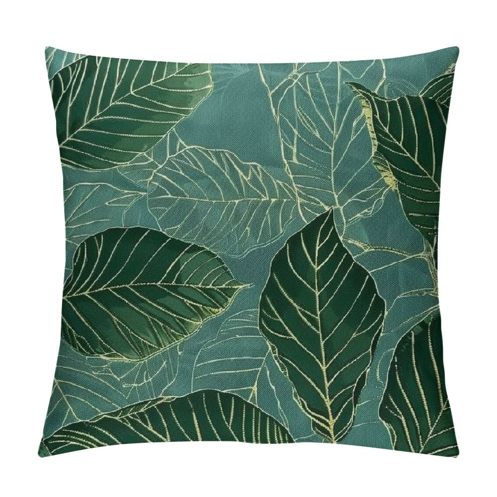 Nawypu Tropical Leaves Pillow Covers Emerald Green Minimalist Geometric