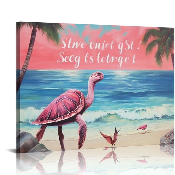 Nawypu Tropical Ocean Wall Art Pink Flamingo Sea Turtle Coastal Beach Framed Canvas Wall Art for Living Room Inspirational Farmhouse Wood Prints Pictures for Bathroom Bedroom Dorm Wall Decor,