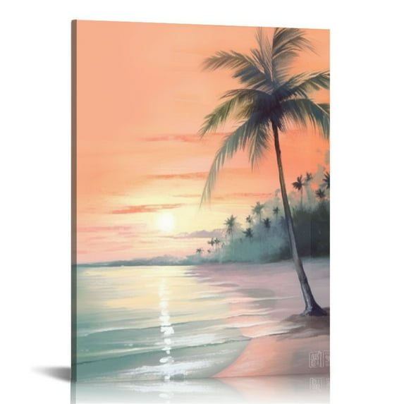 Nawypu Tropical Palm Trees, Ocean Wall Art, Nautical Decoration, Palm Trees on a Tropical Beach, Ready to hang, Sunset wall art, kitchen wall art, Canvas