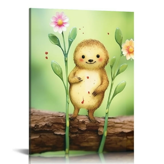 Nawypu Tropical Sloth Art Print, Watercolor Animal Inspirational Quote Canvas Wall Art Printing For Nursery Baby Room Decoration