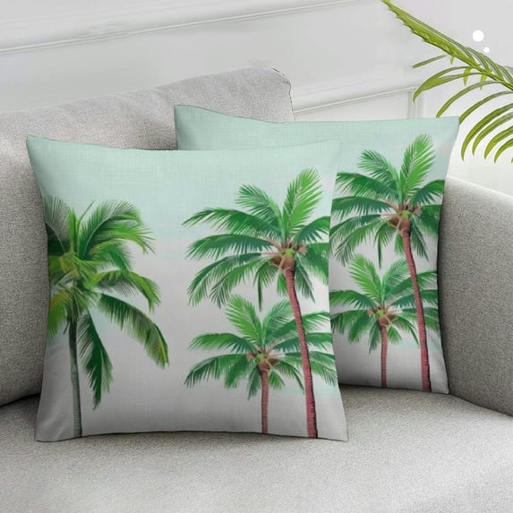 Awypu Tropical Throw Pillow Cushion Cover, Coconut Palm Tree Nature Paradise Plants Foliage Leaves Digital Illustration, Decorative Square Accent Pillow Case, Hunter Green,2 Pcs