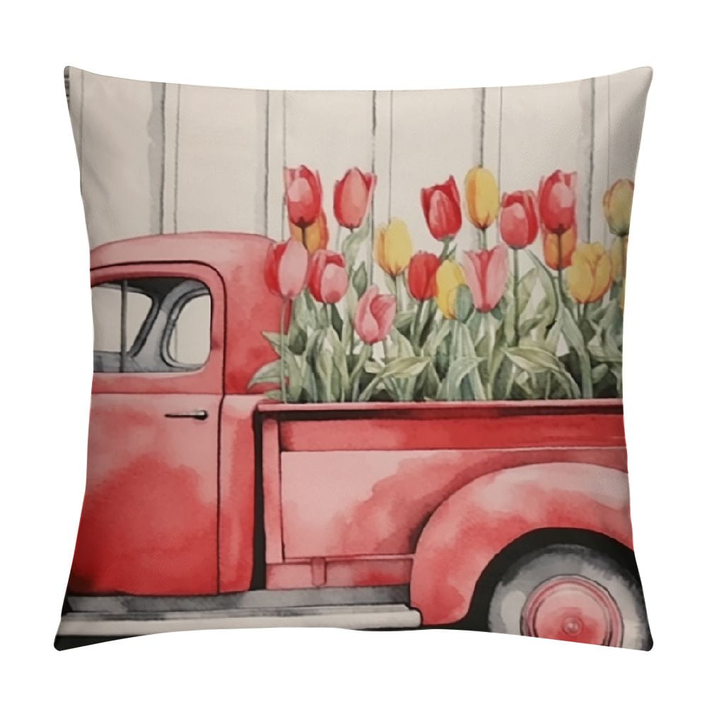 Nawypu Tulip Pillow Covers Spring Summer Throw Pillow Covers Pink Flower Pillow Covers Cushion