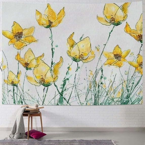 Nawypu Tulip Tapestry Wall Hanging Wall Tapestries Wall Art Decoration for Bedroom Living Room Dorm, Window Curtain Picnic Mat Yellow Tulip Flowers Spring Floral Chic