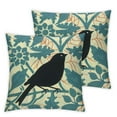 thumbnail image 1 of Nawypu  Turquoise Blue Pattern with Black Bird Blended Square Pillow Cover 2pc, 1 of 6