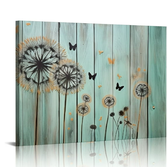 Nawypu Turquoise Dandelion Butterflies Canvas Wall Art Prints Gallery Wrapped Ready to Hang Rustic Home Bedroom Office Country Farmhouse Wall Decoration