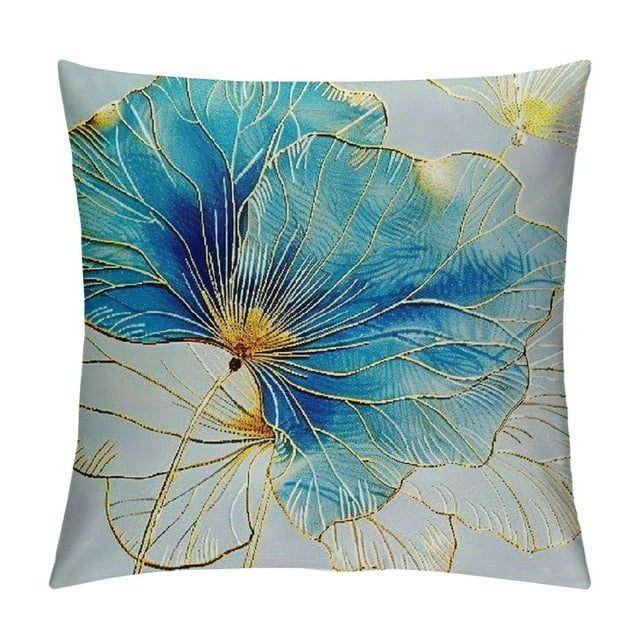 Nawypu Turquoise Gold Teal Throw Pillow Covers 18x18 Green Plant Leaf