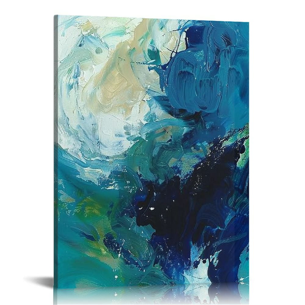 Nawypu Turquoise and Gold Wall Decor Blue Gold Abstract Painting Modern