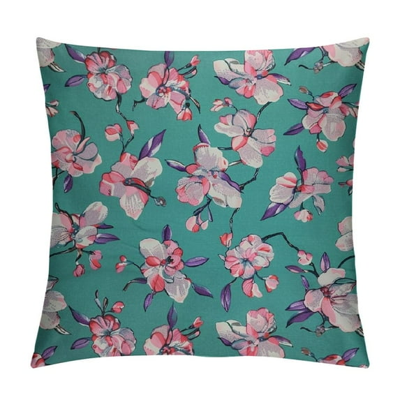 Nawypu Turquoise Throw Pillow Cushion Cover, A Floral Pattern with Bunch of Grapes Flowers and Berries on The Branch Boho Style Print, Decorative Square Accent Pillow Case,Purple Teal