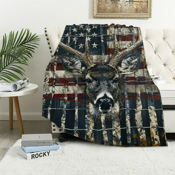 Nawypu USA Camo Buck Deer Flag Hunting Blanket Throws Gift for Men,Super Soft Cozy Warm Blanket for Couch Chair Bed Sofa Office, for Adult