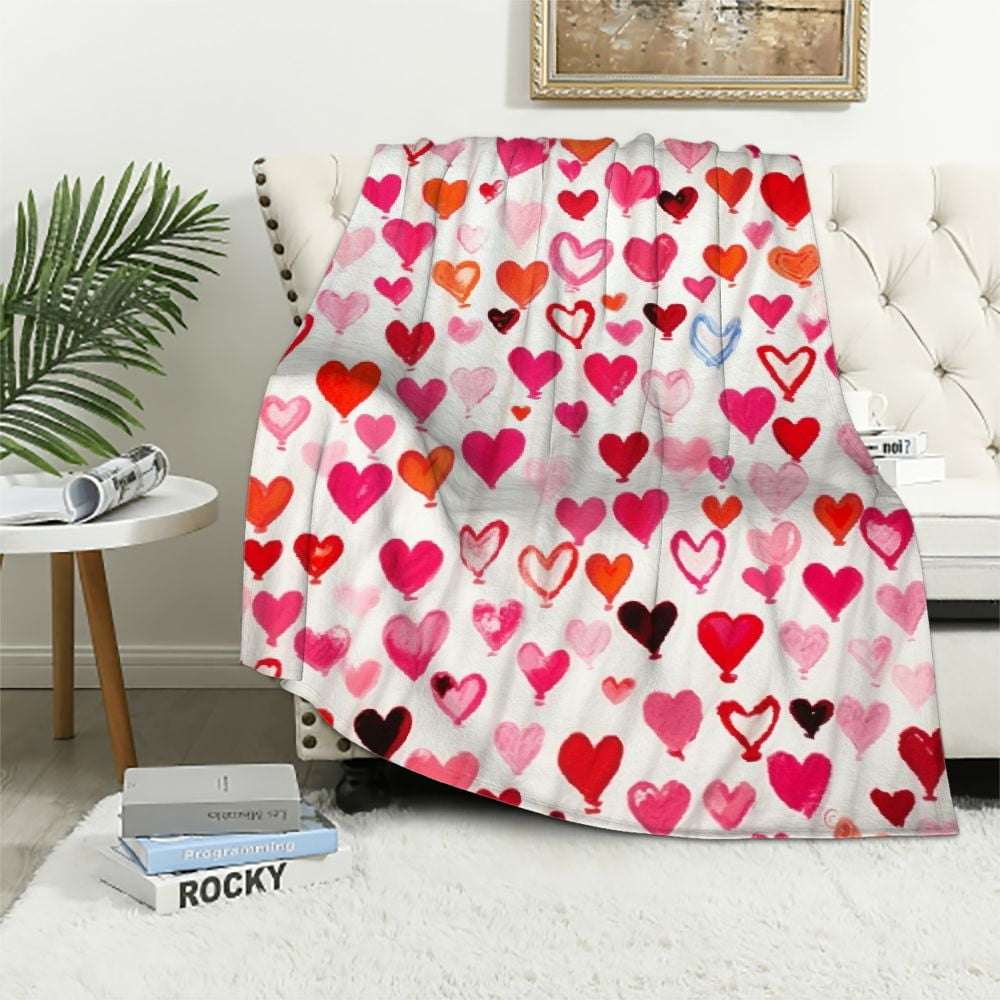 Nawypu Valentine Throw Blanket, Hearts Throw Blanket Flannel Couch ...