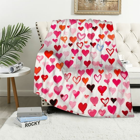Nawypu Valentine Throw Blanket, Hearts Throw Blanket Flannel Couch Blankets Girls Throws for Women Red White Valentines Day Gifts Girlfriend Blankets Boyfriend Wife Birthday Decor All Seasons